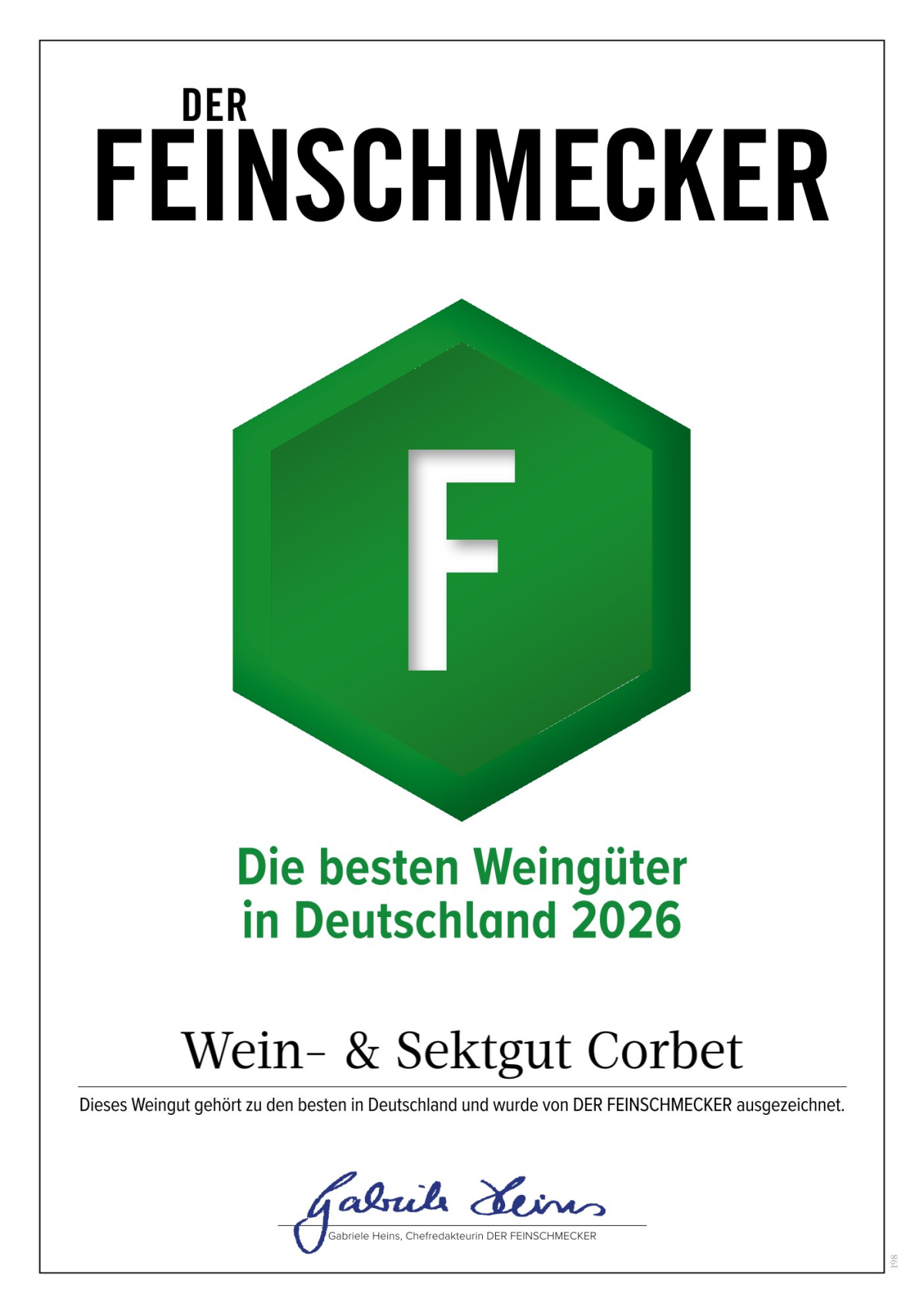 Bild Der Feinschmecker: "Die besten Weingüter Deutschlands 2026" | &copy; Wein- & Sektgut Corbet